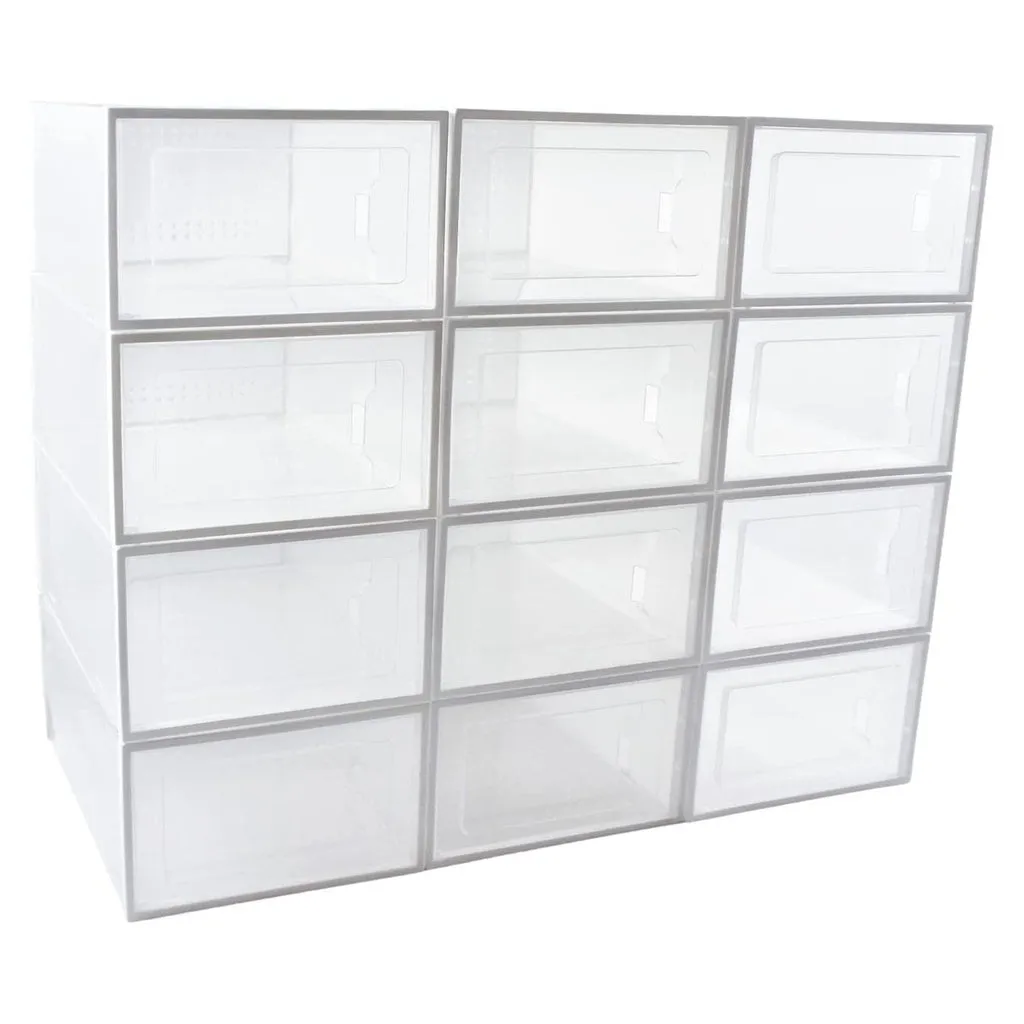 12PCS Medium Size Plastic Shoe Box (White)