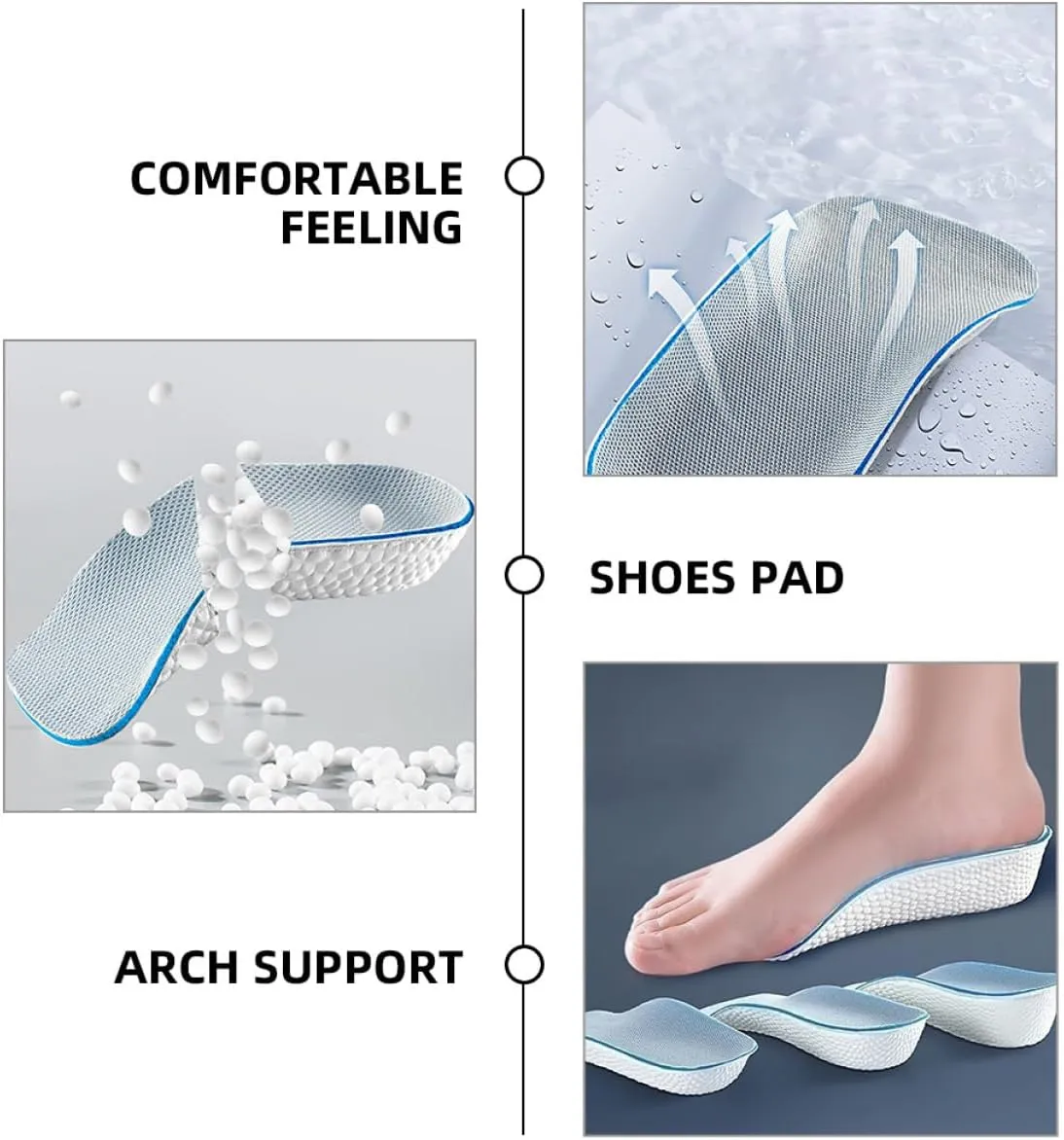 1set Height Increase Insoles for Men and Women Arch Support Shoe Inserts Breathable Insoles for and Sports Reusable Soft Foot Inserts for Reduced Fatigue 3pairs