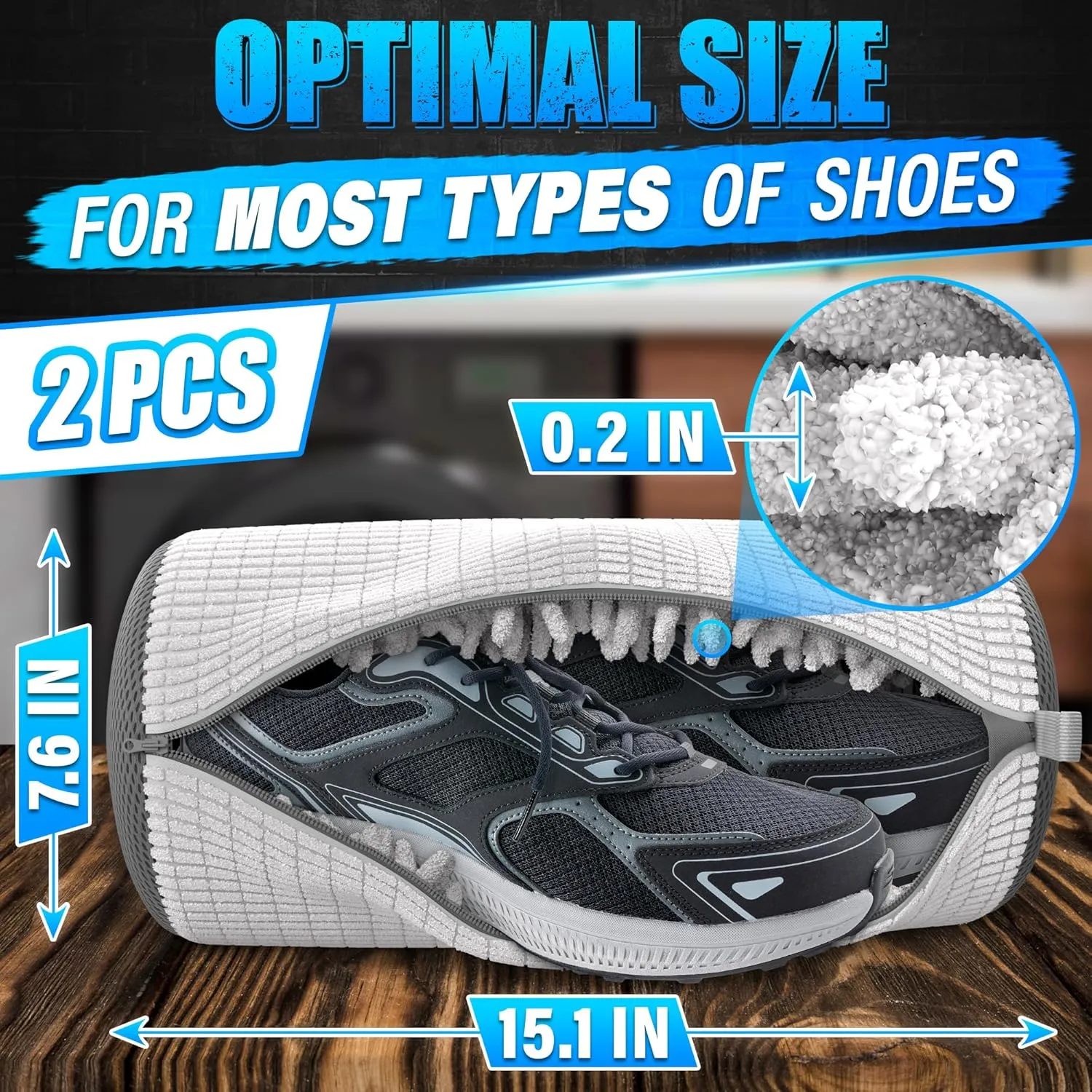 2 Pcs Shoe Washing Machine Bag with Fluffy Fibers – 15" White Shoe Washing Bag for 360° Deep Clean – Compatible with Most Sizes for Easy and Effective Cleaning