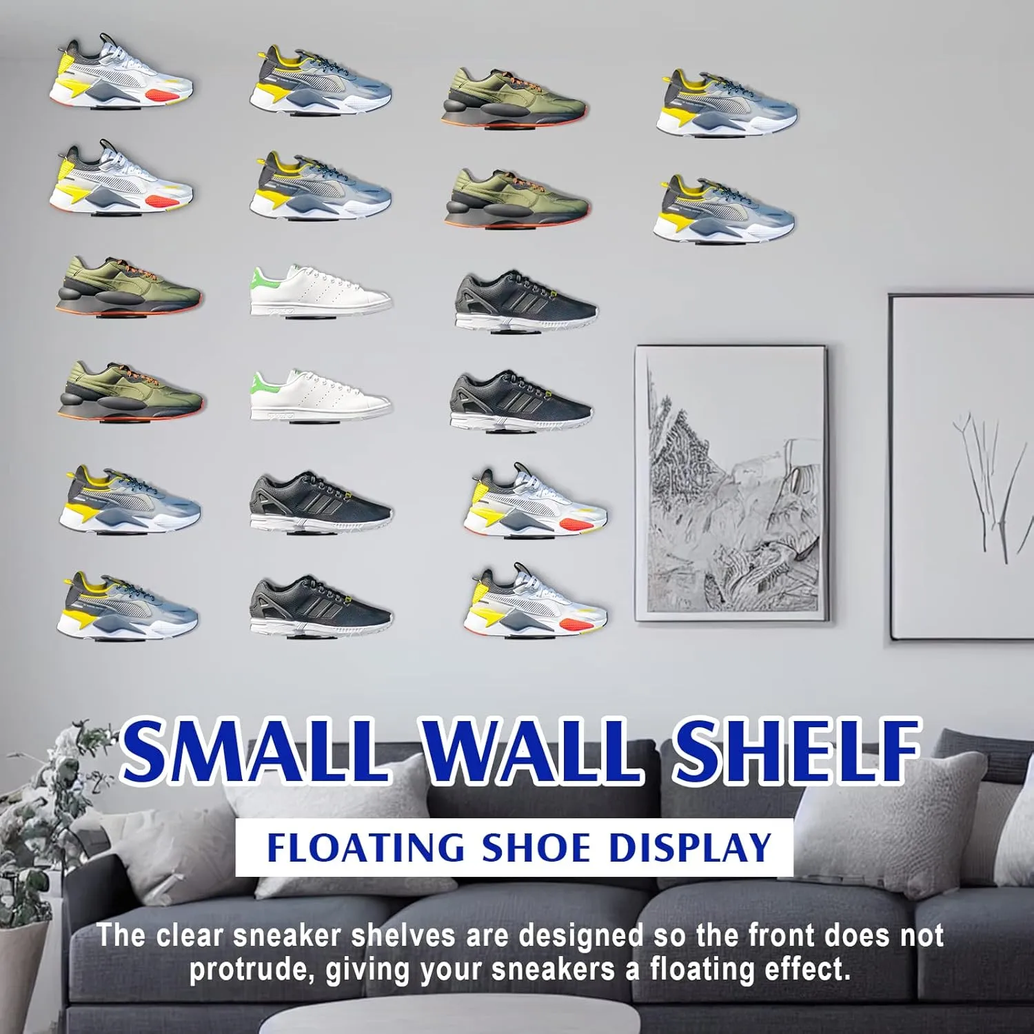 20 Pieces Acrylic Shoe Wall Shelf Floating Shoe Display Shelf Easy to Install Sneaker Shelves Wall Mounted for Collectible Collections, Includes Cross Screws, Expansion Tubes (Black, Medium)