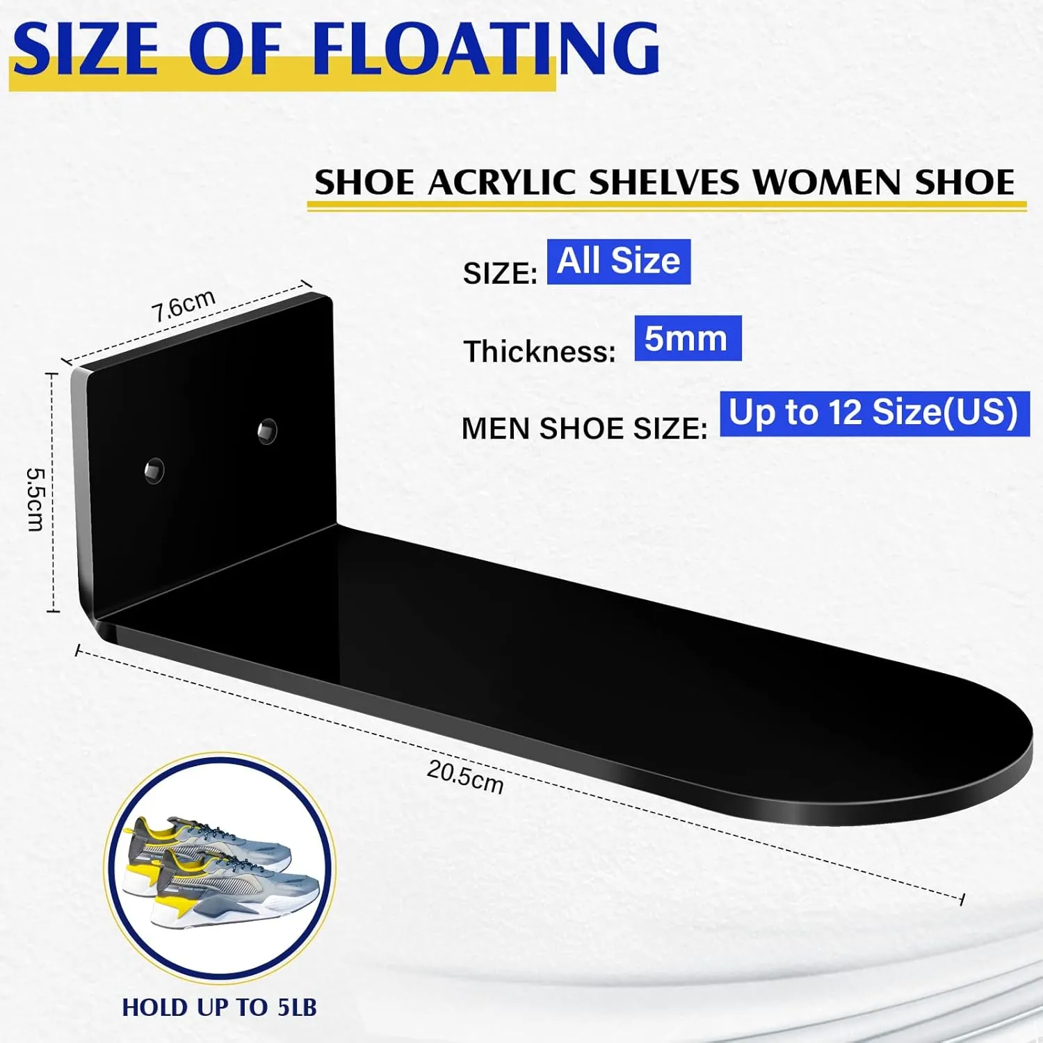 20 Pieces Acrylic Shoe Wall Shelf Floating Shoe Display Shelf Easy to Install Sneaker Shelves Wall Mounted for Collectible Collections, Includes Cross Screws, Expansion Tubes (Black, Medium)