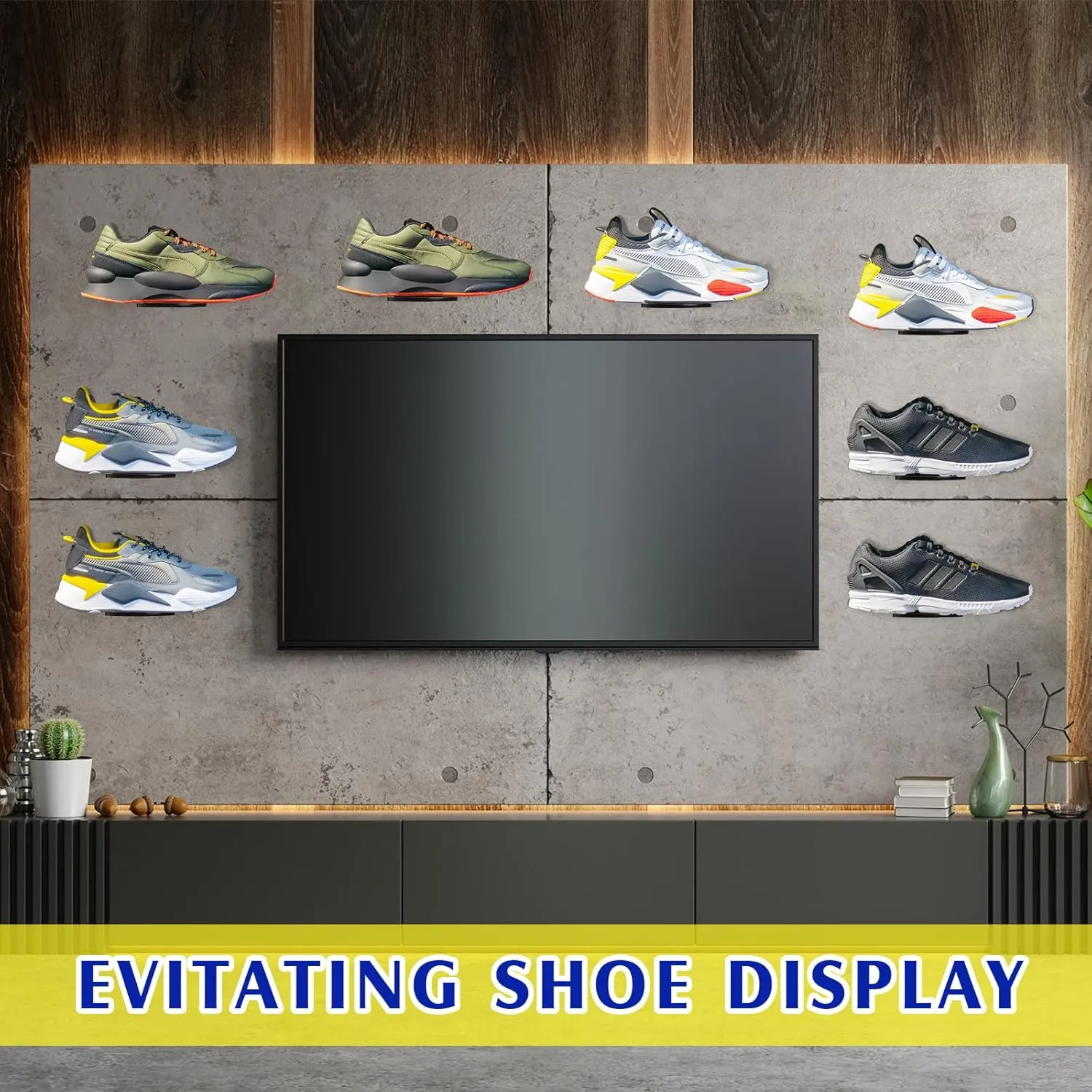 20 Pieces Acrylic Shoe Wall Shelf Floating Shoe Display Shelf Easy to Install Sneaker Shelves Wall Mounted for Collectible Collections, Includes Cross Screws, Expansion Tubes (Black, Medium)