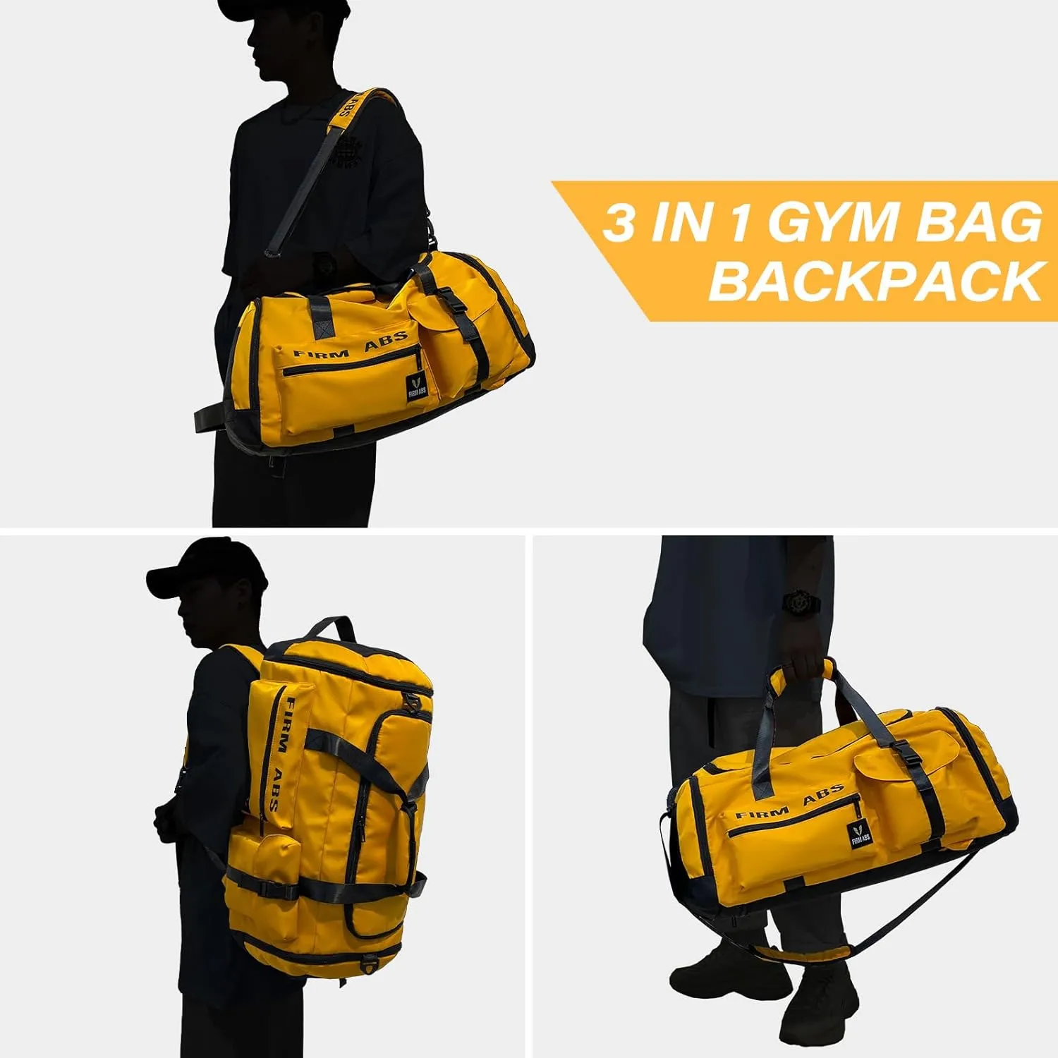 3 in 1 Gym Bag for Men and Women, 65L Large Capacity Travel Duffle Bags Convertible Backpack Weekender Overnight Bag with Shoes Compartment and Dry and Wet Separation
