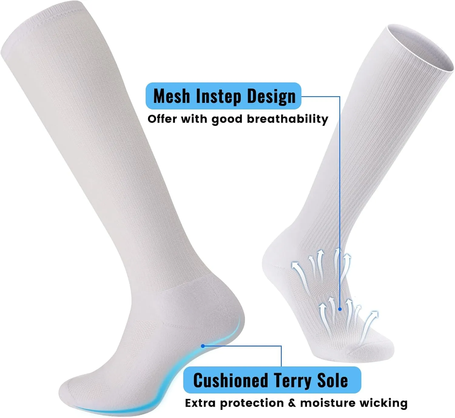 3 Pairs Over the Calf Socks for Men Women Cushioned Work Boot Socks Knee High Tube Socks