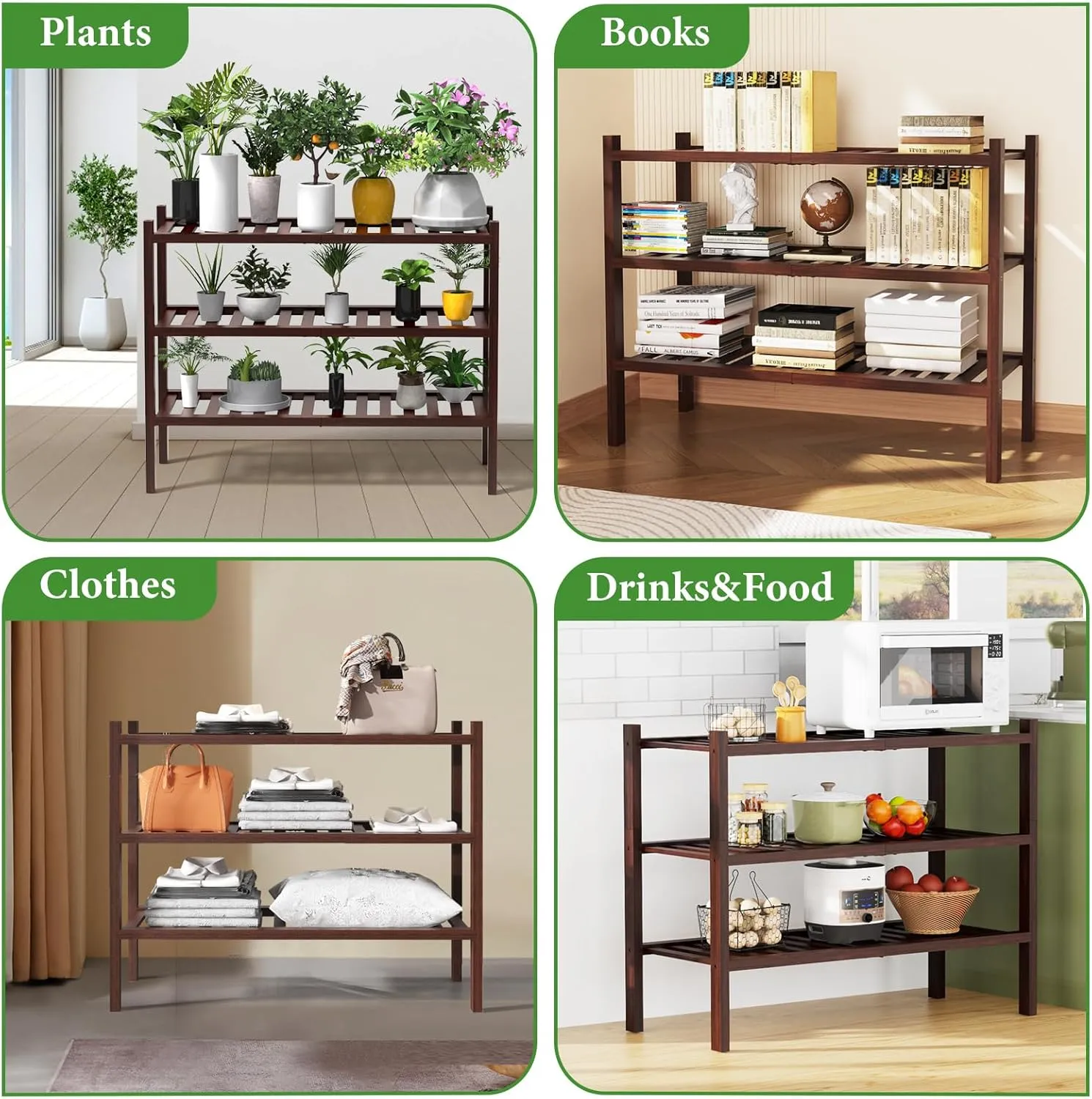 3 Tier Bamboo Shoe Rack for Closet Free Standing Wood Shoe Shelf Storage Organizer for Entryway Small Space Stackable, Brown