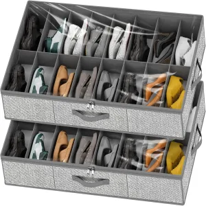 32 Pairs Shoe Organizer Under Bed, Underbed Shoe Storage Boxes Bins, Organizador De Zapatos, Extra Large Zapateras Organizer, Grey, Set of 2