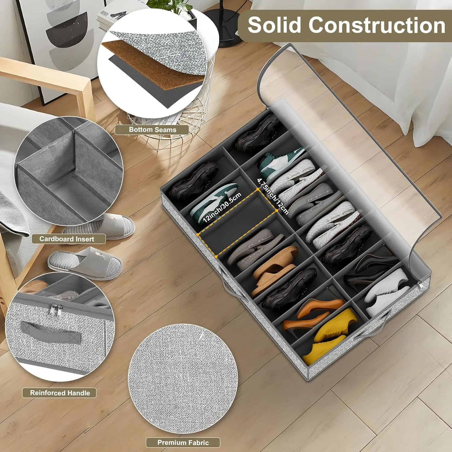 32 Pairs Shoe Organizer Under Bed, Underbed Shoe Storage Boxes Bins, Organizador De Zapatos, Extra Large Zapateras Organizer, Grey, Set of 2