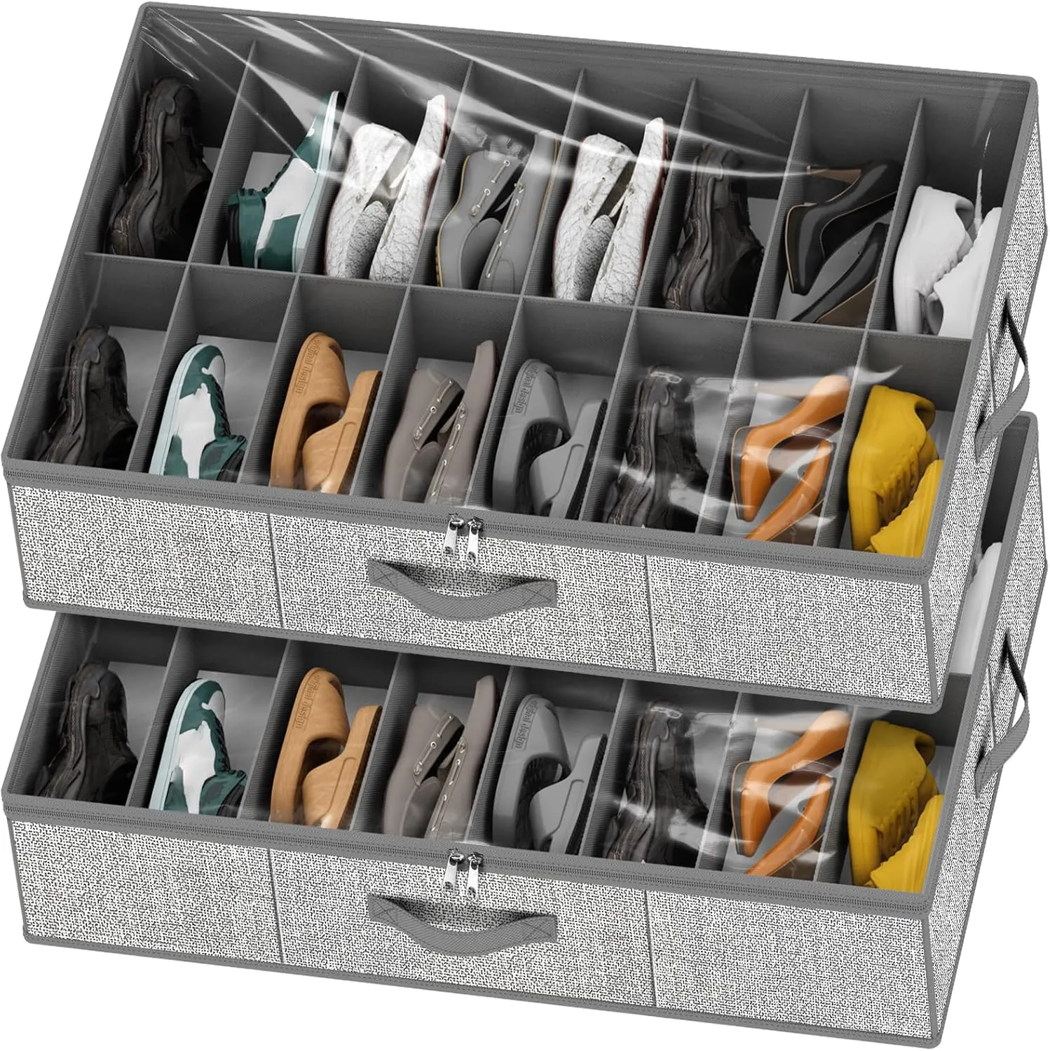 32 Pairs Shoe Organizer Under Bed, Underbed Shoe Storage Boxes Bins, Organizador De Zapatos, Extra Large Zapateras Organizer, Grey, Set of 2