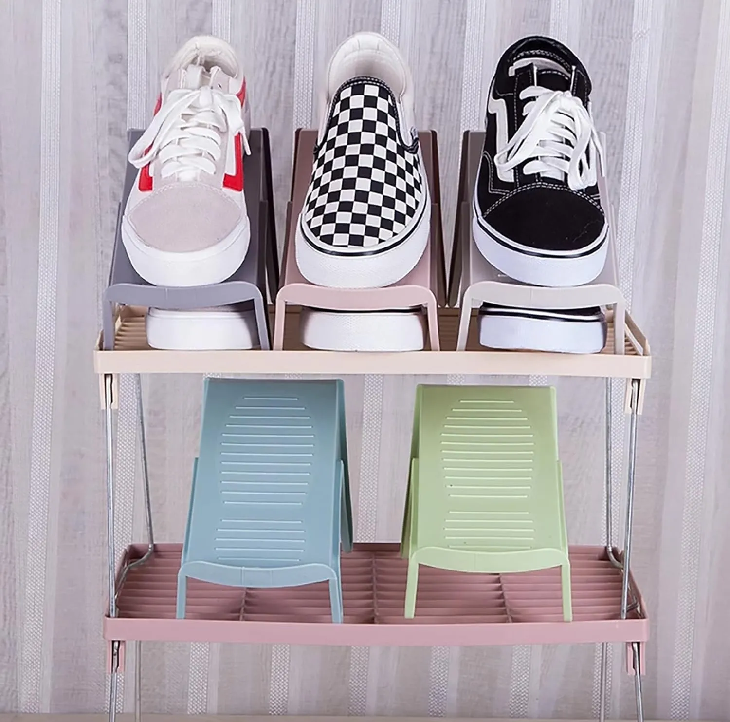 4 Pcs Shoe Slots Organizer Shoe Organizer Space Saver Non-Slip Double Layer Shoe Stacker for Closet Shoe Shelf Shoe Stack (Green, M)