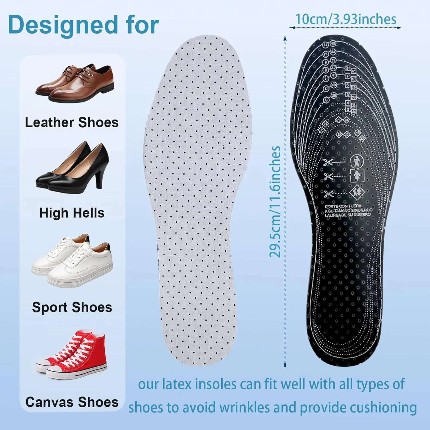 5 Pairs Unisex Breathable Cushioning Shoe Insoles Thin Shoe Pads Inserts Ultra Soft Walking Comfort Double Layer Latex Foam Perforated Insole Fit in Any Shoe for Men 7-11 Woman 1-8 (Black, Brown)