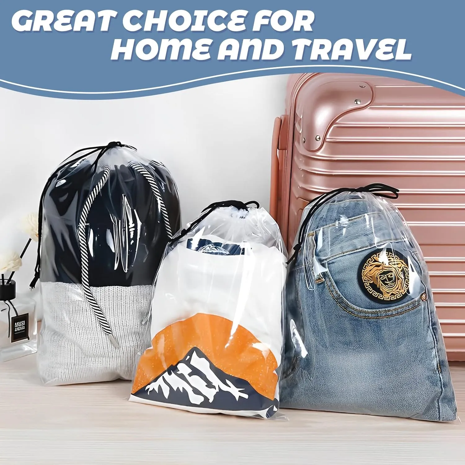 50 Pcs Shoe Bags for Travel,Large Transparent Travel Shoe Bags for Packing,Clear Plastic Drawstring Bags Shoe Dust Bags,Portable Shoes Organizers Pouch with Rope for Men and Women