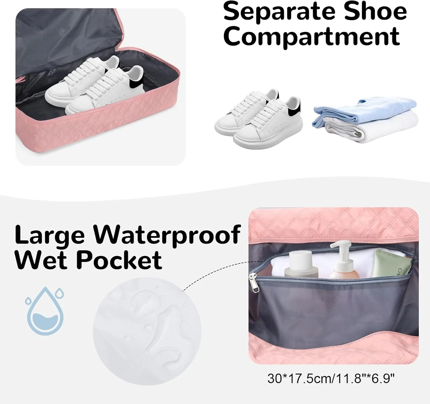 55L Large Women Travel Duffle Bag, Carry on Overnight Bag Weekend Travel Duffel Tote Bag with Wet Pocket Toiletry for Trips Sport Hospital, Pink