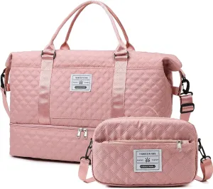 55L Large Women Travel Duffle Bag, Carry on Overnight Bag Weekend Travel Duffel Tote Bag with Wet Pocket Toiletry for Trips Sport Hospital, Pink
