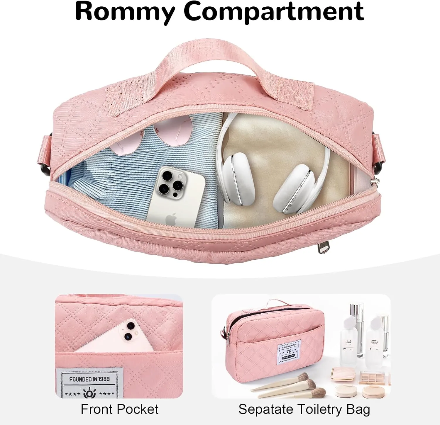 55L Large Women Travel Duffle Bag, Carry on Overnight Bag Weekend Travel Duffel Tote Bag with Wet Pocket Toiletry for Trips Sport Hospital, Pink