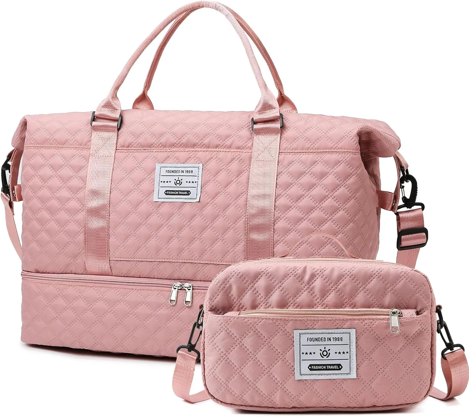 55L Large Women Travel Duffle Bag, Carry on Overnight Bag Weekend Travel Duffel Tote Bag with Wet Pocket Toiletry for Trips Sport Hospital, Pink