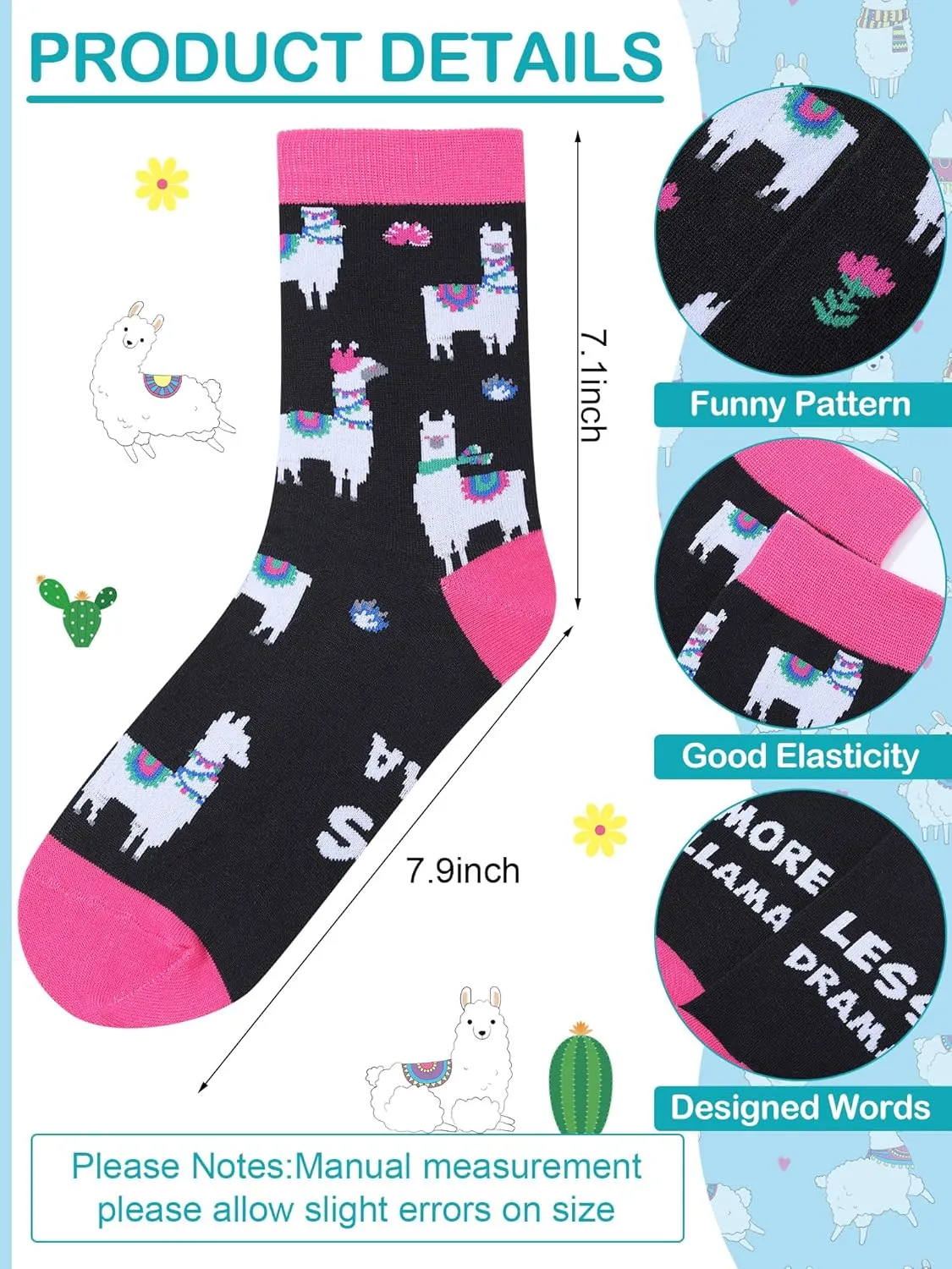 6 Pairs Novelty Animal Socks Birthday Holiday Gift for Chicken Goose Llama Flamingo Panda Highland Cow Lovers