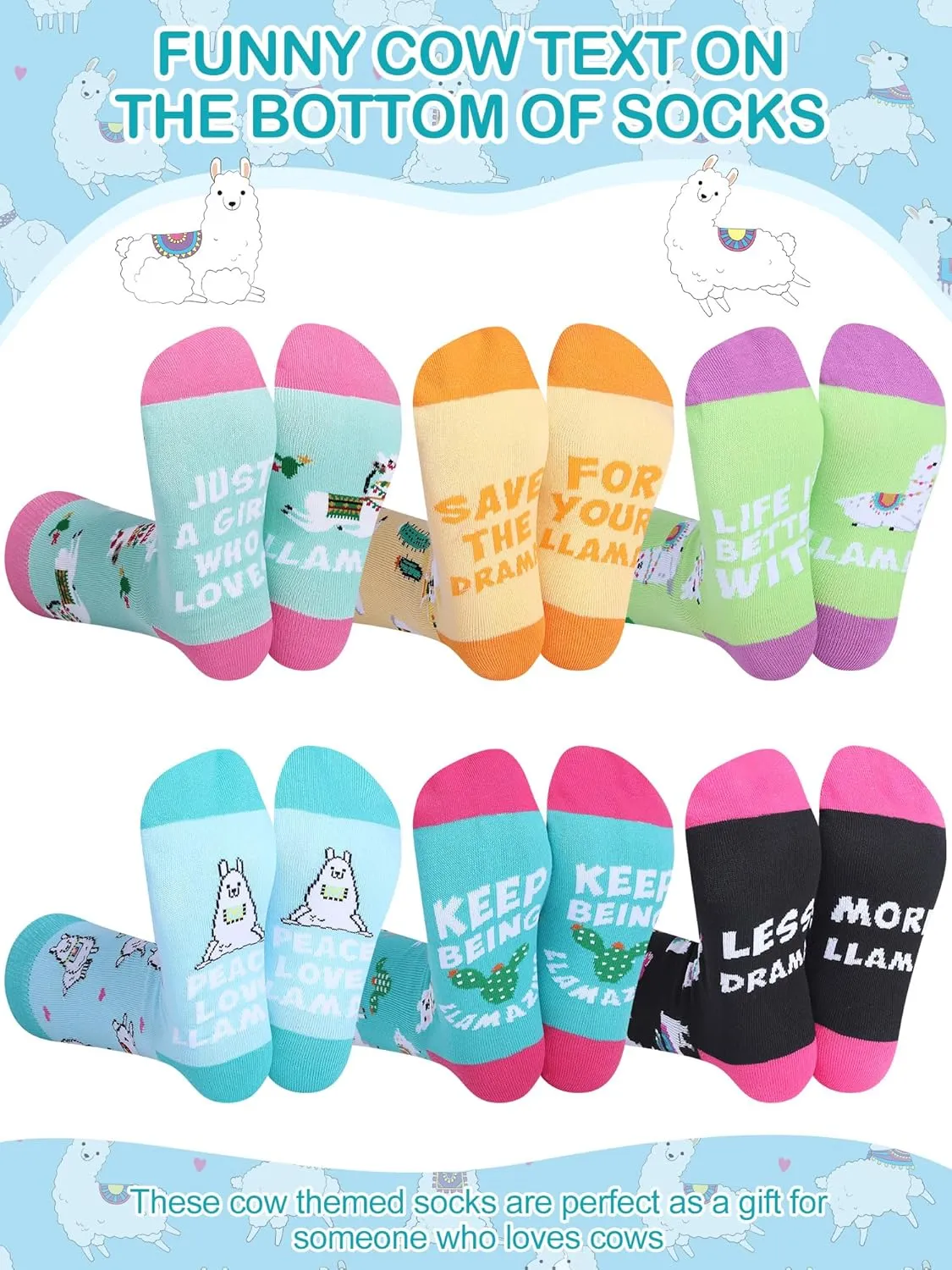 6 Pairs Novelty Animal Socks Birthday Holiday Gift for Chicken Goose Llama Flamingo Panda Highland Cow Lovers