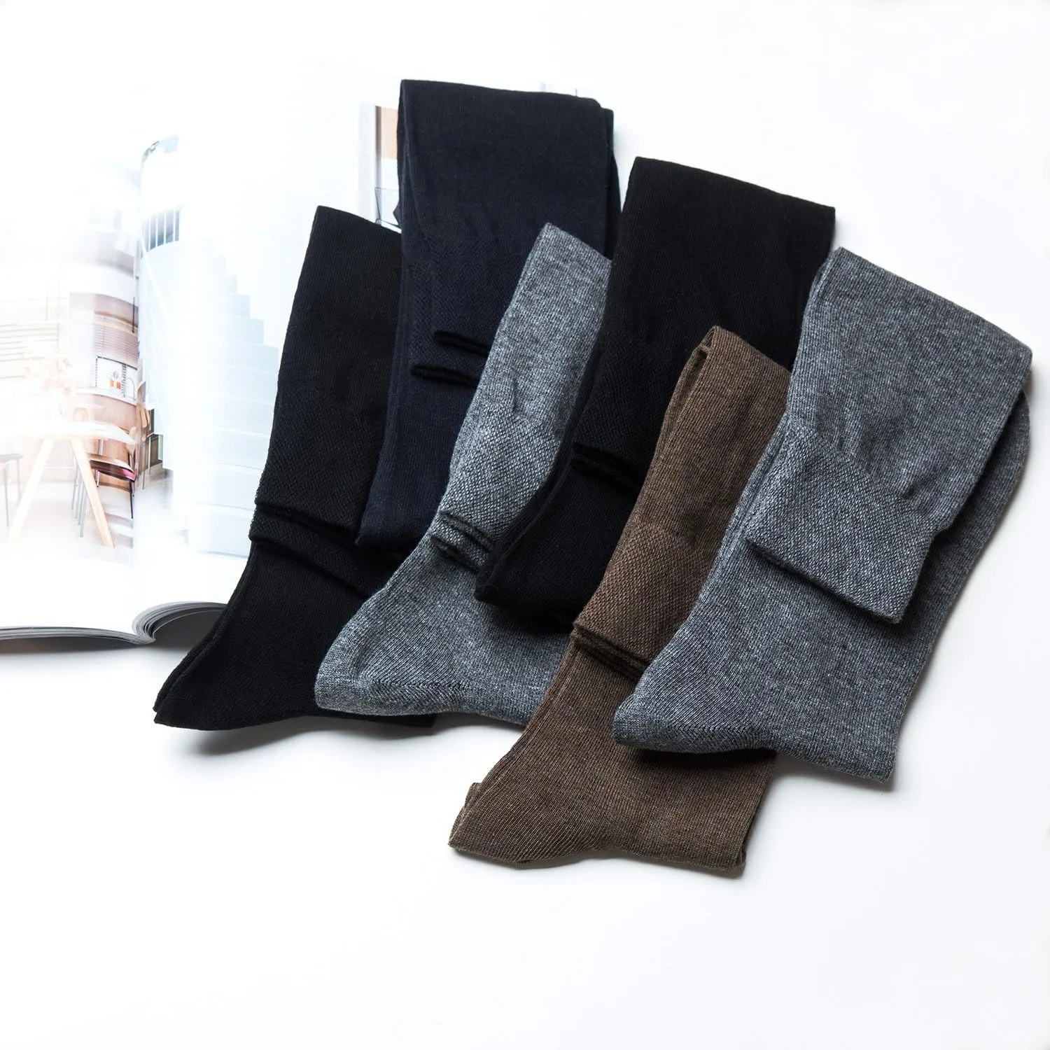 7DayOtter 98% Cotton Rich Dress Socks for Business Mens Womens Casual Socks 6Pack