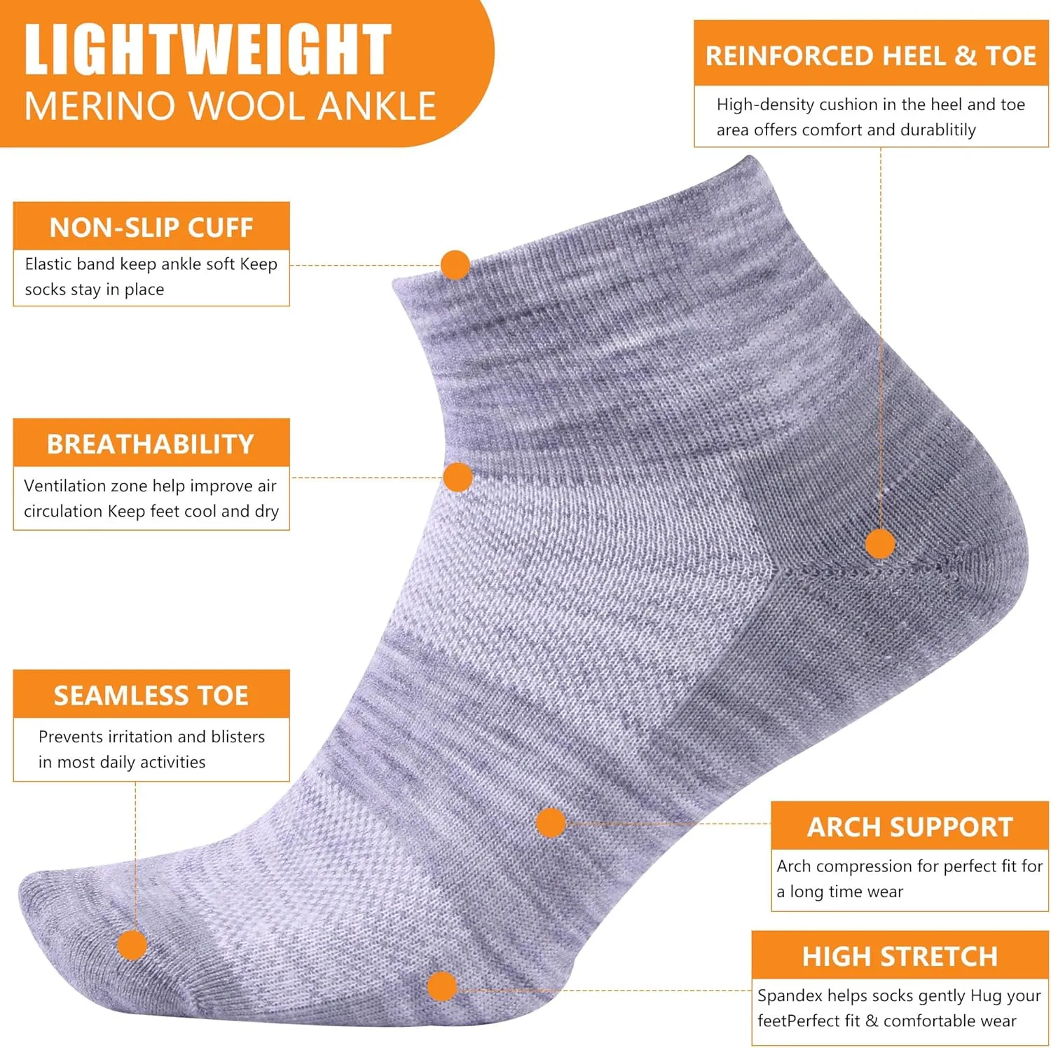 90% Merino Wool Socks for Men Women, Soft Thin Ankle Socks for Athletic Running Hiking Cycling 3 Pairs