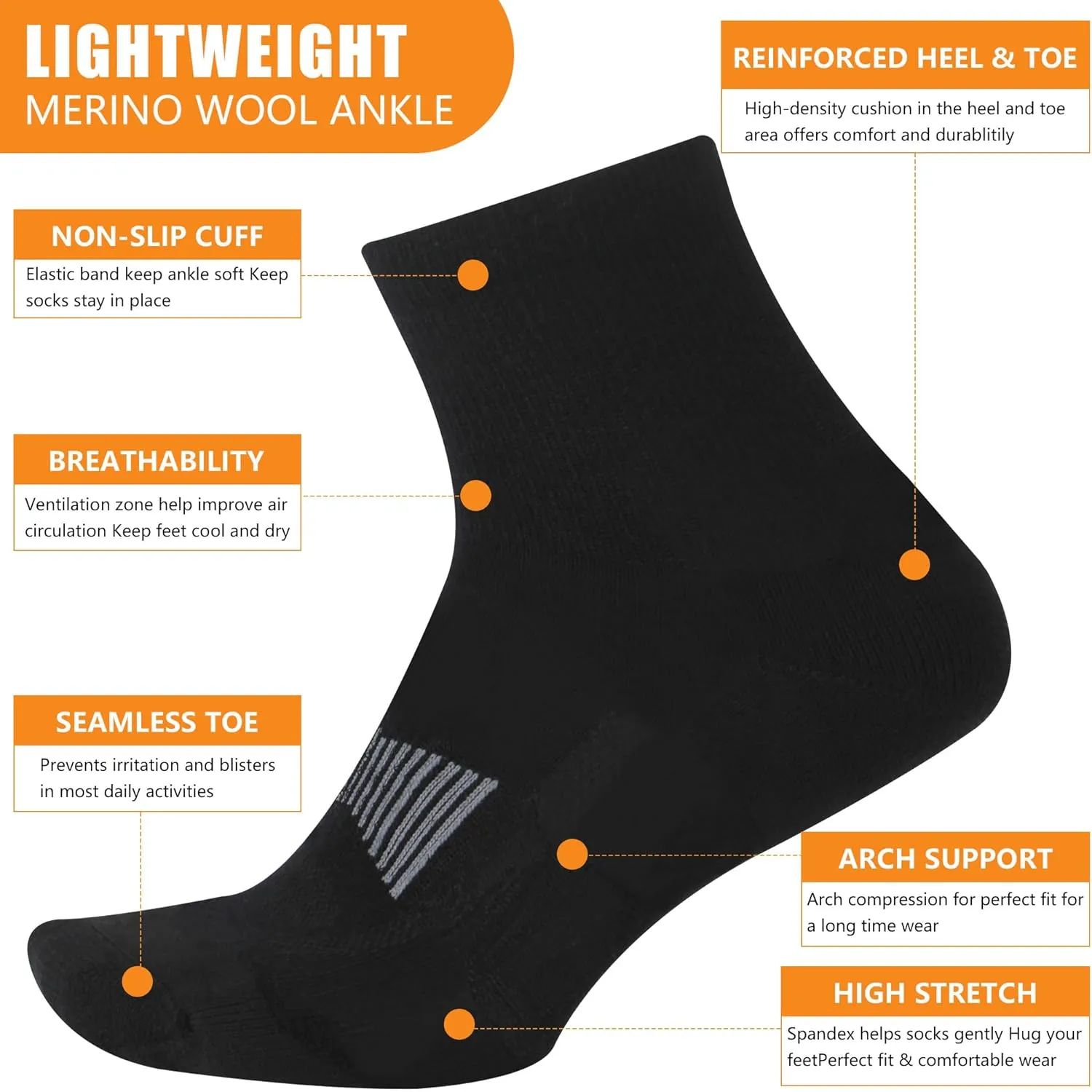 90% Merino Wool Socks for Men Women, Soft Thin Ankle Socks for Athletic Running Hiking Cycling 3 Pairs