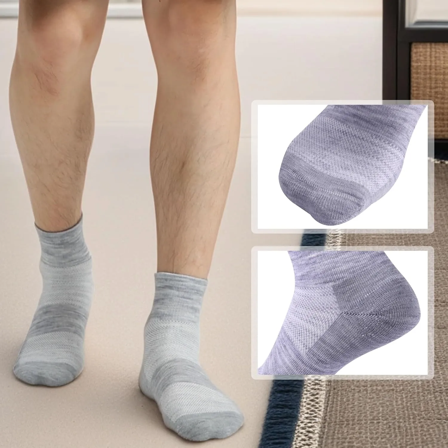 90% Merino Wool Socks for Men Women, Soft Thin Ankle Socks for Athletic Running Hiking Cycling 3 Pairs