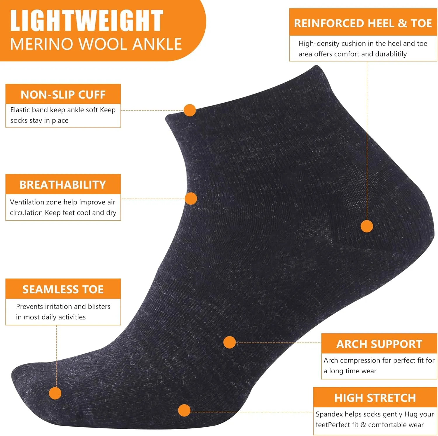 90% Merino Wool Socks for Men Women, Soft Thin Ankle Socks for Athletic Running Hiking Cycling 3 Pairs