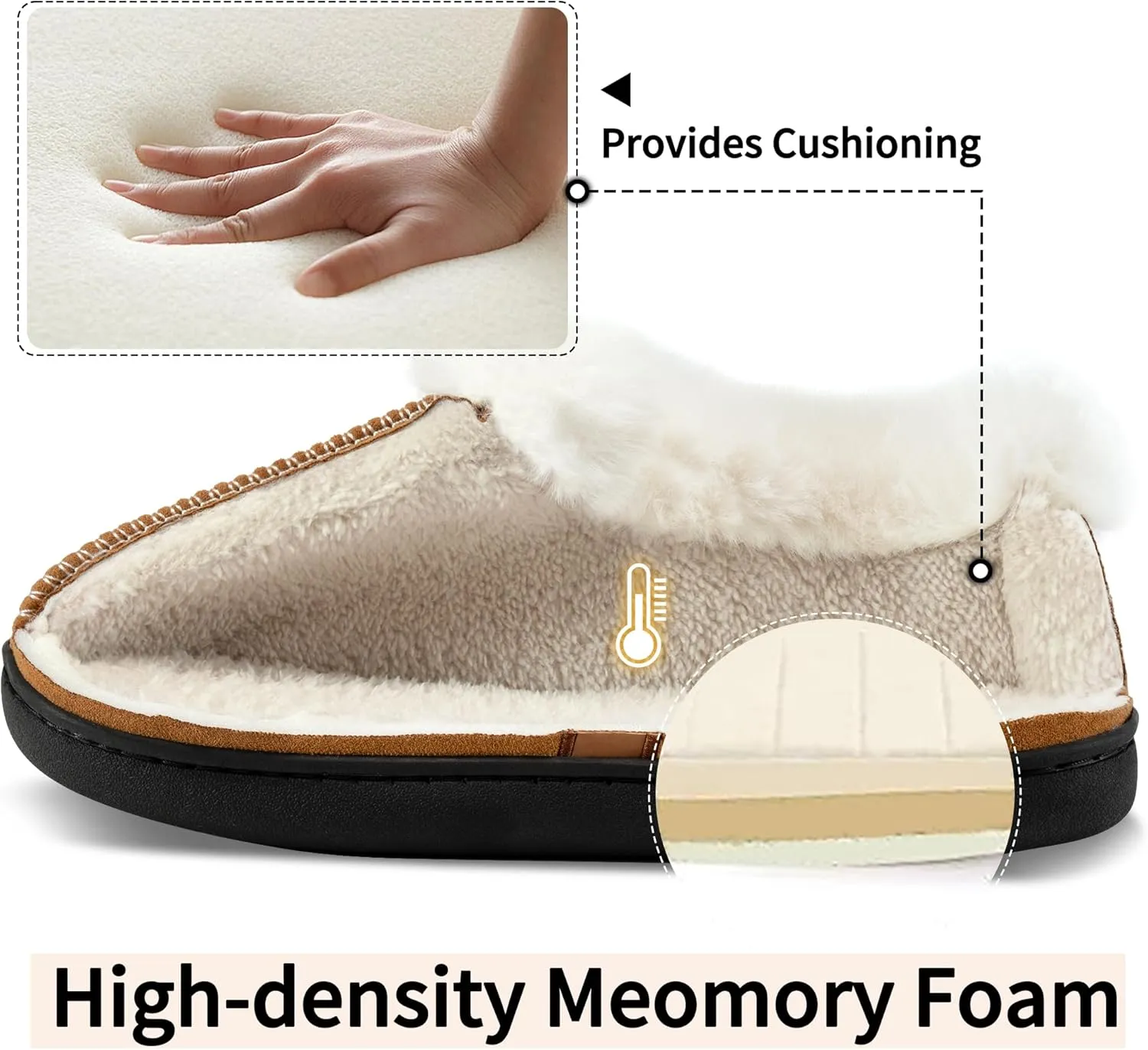 Ablanczoom Slippers for Women House Shoes: Comfy Memory Foam Slippers with Fuzzy Faux Fur Collar Non-skid Rubber Sole Indoor/Outdoor