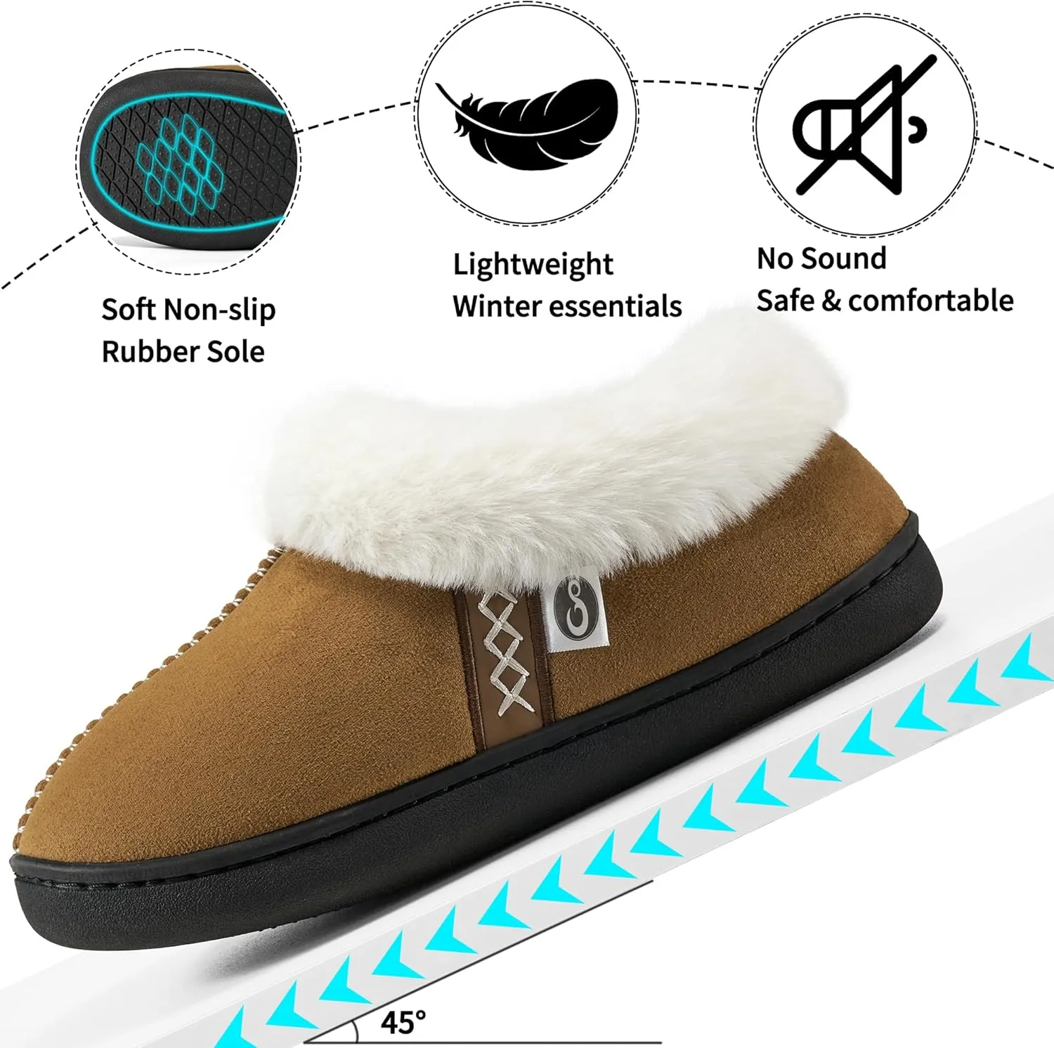 Ablanczoom Slippers for Women House Shoes: Comfy Memory Foam Slippers with Fuzzy Faux Fur Collar Non-skid Rubber Sole Indoor/Outdoor