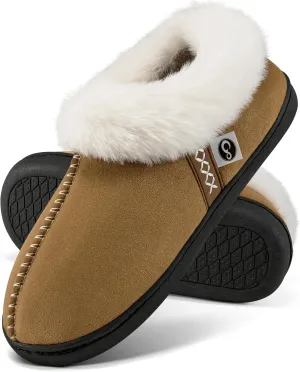 Ablanczoom Slippers for Women House Shoes: Comfy Memory Foam Slippers with Fuzzy Faux Fur Collar Non-skid Rubber Sole Indoor/Outdoor