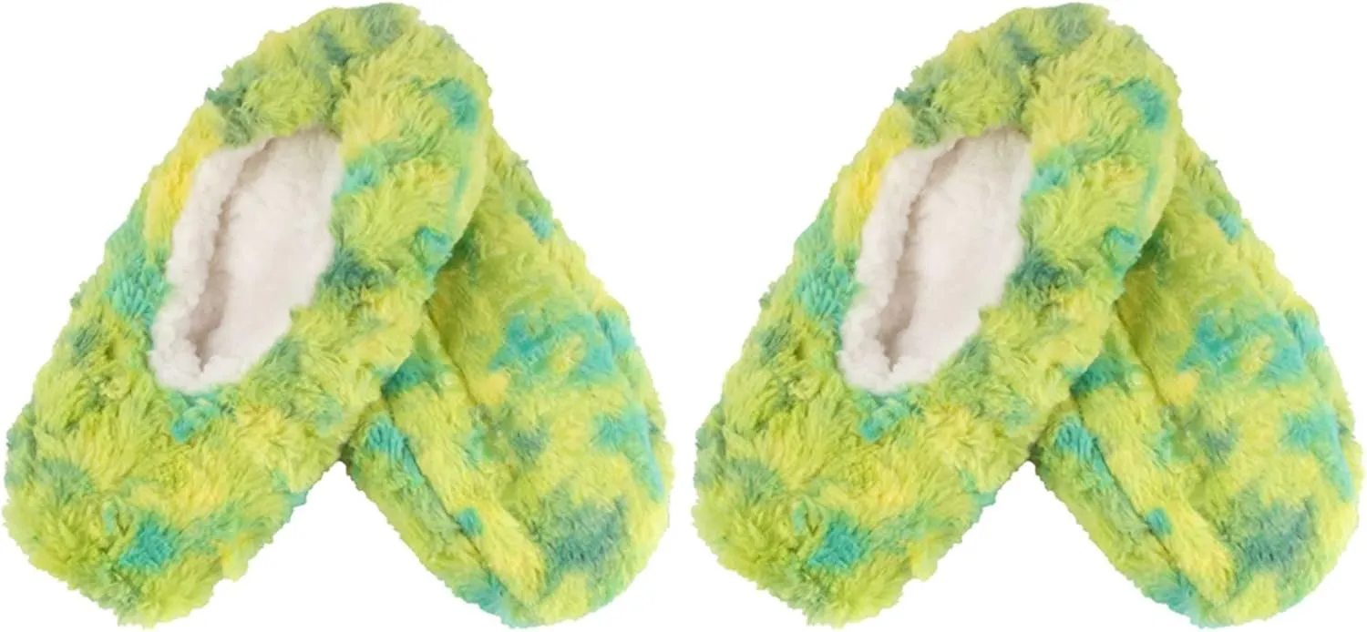 Adult Super Soft Warm Cozy Fuzzy Tie Dye Slippers Non-Slip Lined Socks, Indoor Travel Home Slippers, 2 Pairs
