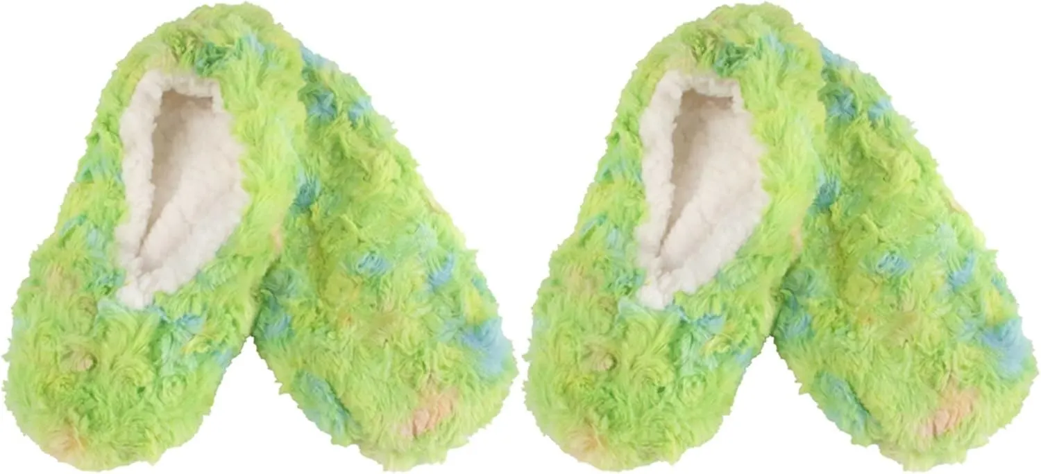Adult Super Soft Warm Cozy Fuzzy Tie Dye Slippers Non-Slip Lined Socks, Indoor Travel Home Slippers, 2 Pairs