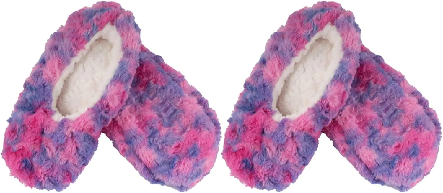 Adult Super Soft Warm Cozy Fuzzy Tie Dye Slippers Non-Slip Lined Socks, Indoor Travel Home Slippers, 2 Pairs