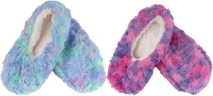 Adult Super Soft Warm Cozy Fuzzy Tie Dye Slippers Non-Slip Lined Socks, Indoor Travel Home Slippers, 2 Pairs