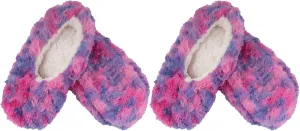 Adult Super Soft Warm Cozy Fuzzy Tie Dye Slippers Non-Slip Lined Socks, Indoor Travel Home Slippers, 2 Pairs