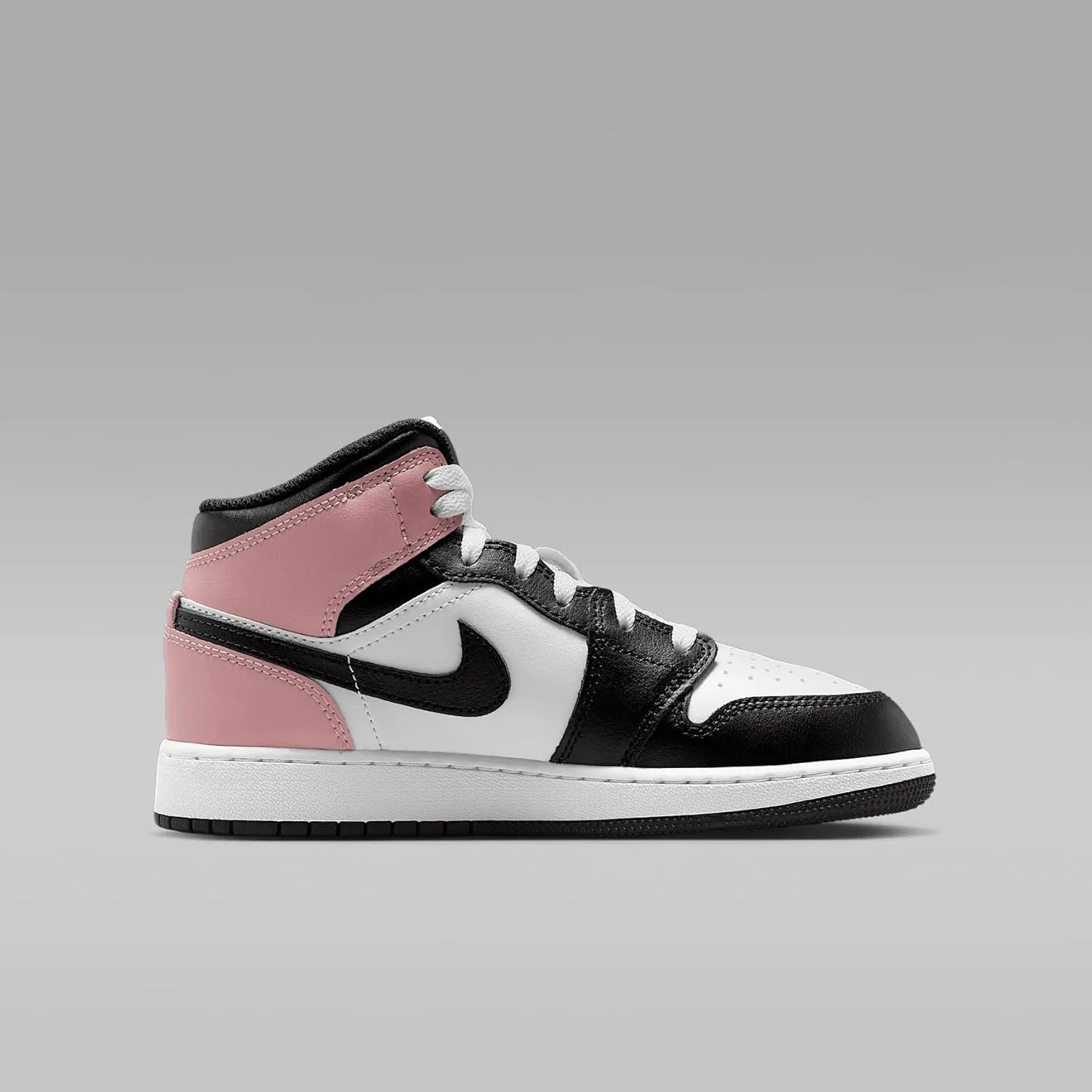 Air Jordan 1 Mid Big Kids' Shoes (DQ8423-100, White/Rust Pink/Black)