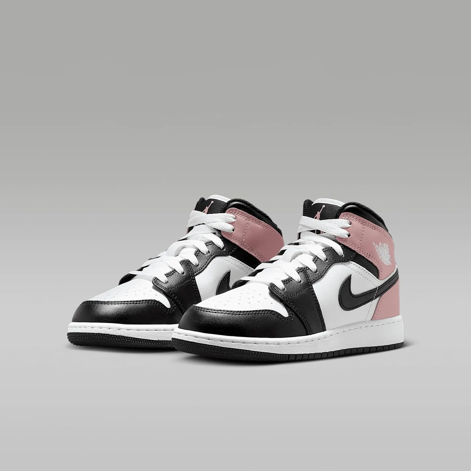 Air Jordan 1 Mid Big Kids' Shoes (DQ8423-100, White/Rust Pink/Black)
