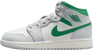 Air Jordan 1 Mid Big Kids' Shoes (DQ8423-142, Summit White/Pure Platinum/Sail/Pine Green) Size 6