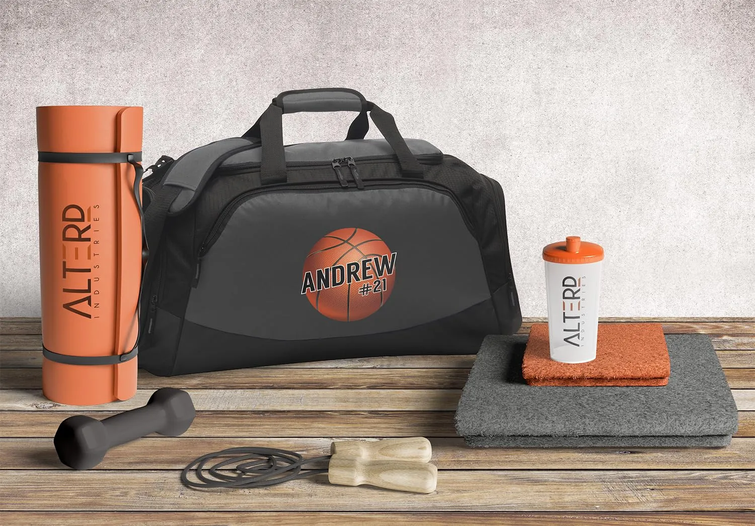 Alterd Industries Basketball Gym Bag - Baskeball Backpack Gifts, Personalized Basketball Duffel Bag, Equipment, with Optional Water Bottle (Bag Only, Player, Black/Black)