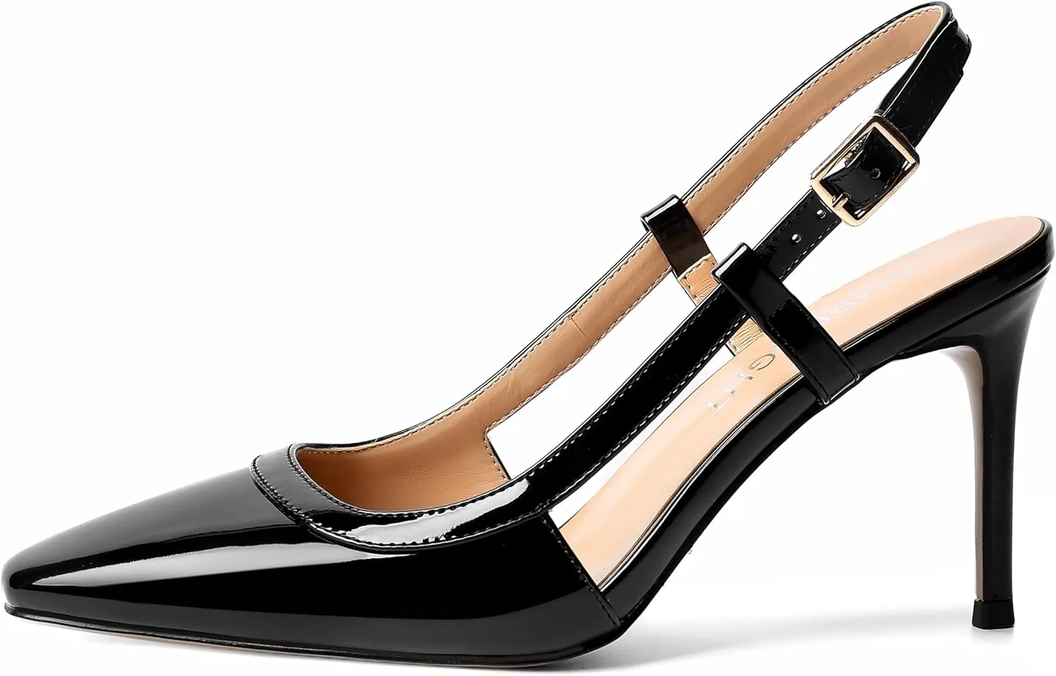 AMBELIGHT Womens Square Toe Buckle Office Slingback Dress Patent Stiletto High Heel Pumps Shoes 3.3 Inch