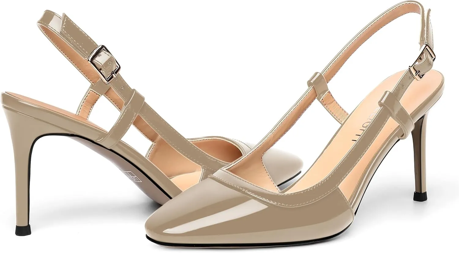 AMBELIGHT Womens Square Toe Buckle Office Slingback Dress Patent Stiletto High Heel Pumps Shoes 3.3 Inch