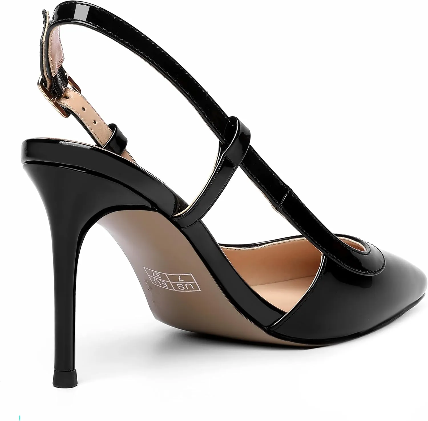 AMBELIGHT Womens Square Toe Buckle Office Slingback Dress Patent Stiletto High Heel Pumps Shoes 3.3 Inch