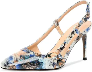AMBELIGHT Womens Square Toe Buckle Office Slingback Dress Patent Stiletto High Heel Pumps Shoes 3.3 Inch