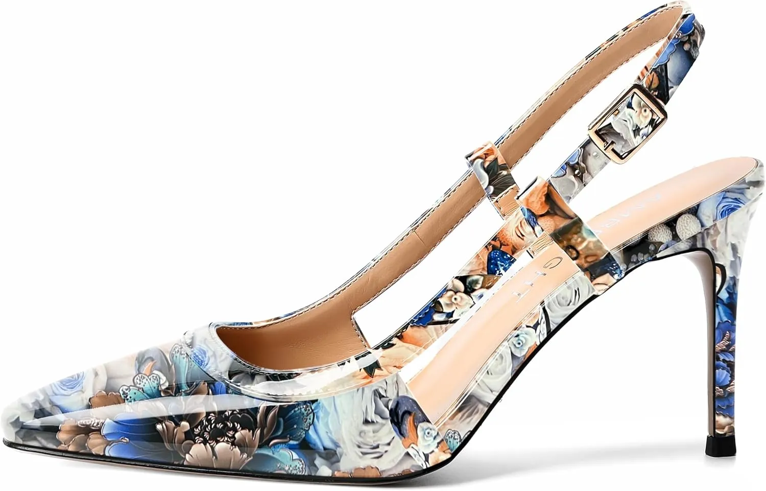 AMBELIGHT Womens Square Toe Buckle Office Slingback Dress Patent Stiletto High Heel Pumps Shoes 3.3 Inch