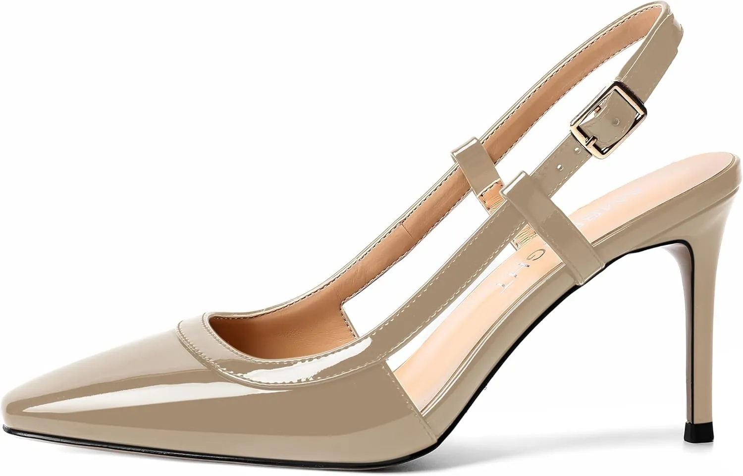AMBELIGHT Womens Square Toe Buckle Office Slingback Dress Patent Stiletto High Heel Pumps Shoes 3.3 Inch