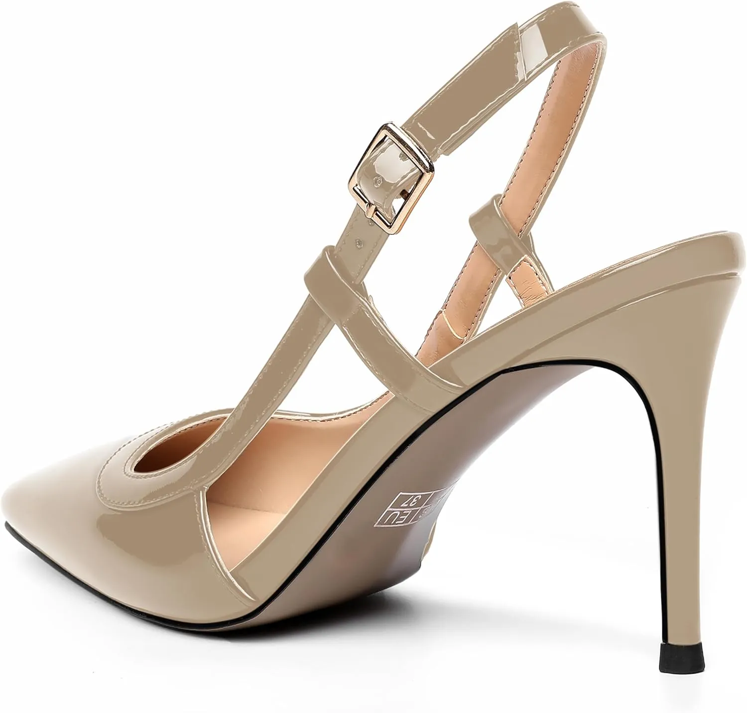 AMBELIGHT Womens Square Toe Buckle Office Slingback Dress Patent Stiletto High Heel Pumps Shoes 3.3 Inch