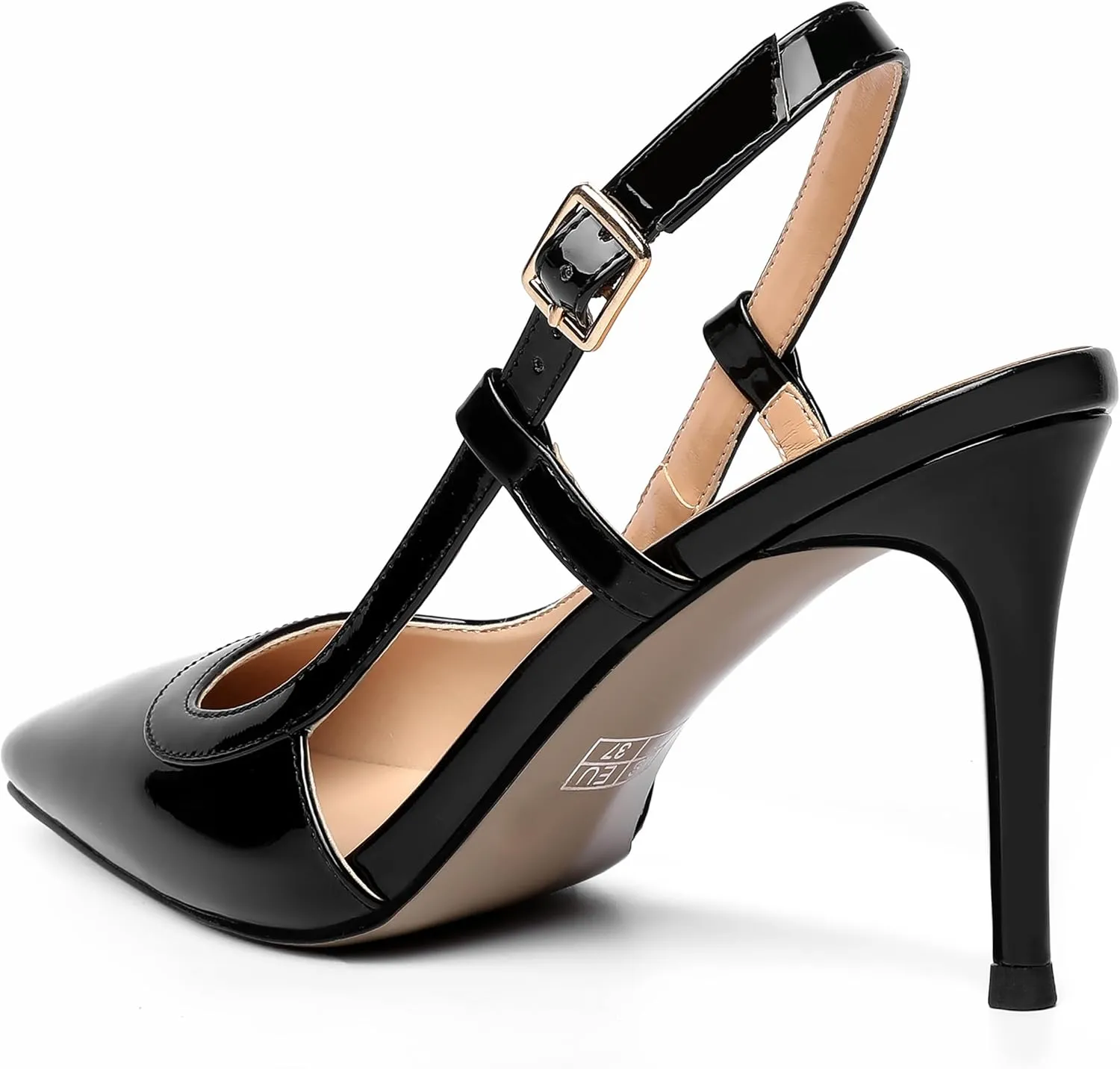 AMBELIGHT Womens Square Toe Buckle Office Slingback Dress Patent Stiletto High Heel Pumps Shoes 3.3 Inch