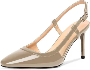 AMBELIGHT Womens Square Toe Buckle Office Slingback Dress Patent Stiletto High Heel Pumps Shoes 3.3 Inch