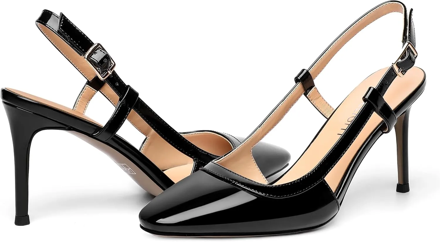 AMBELIGHT Womens Square Toe Buckle Office Slingback Dress Patent Stiletto High Heel Pumps Shoes 3.3 Inch