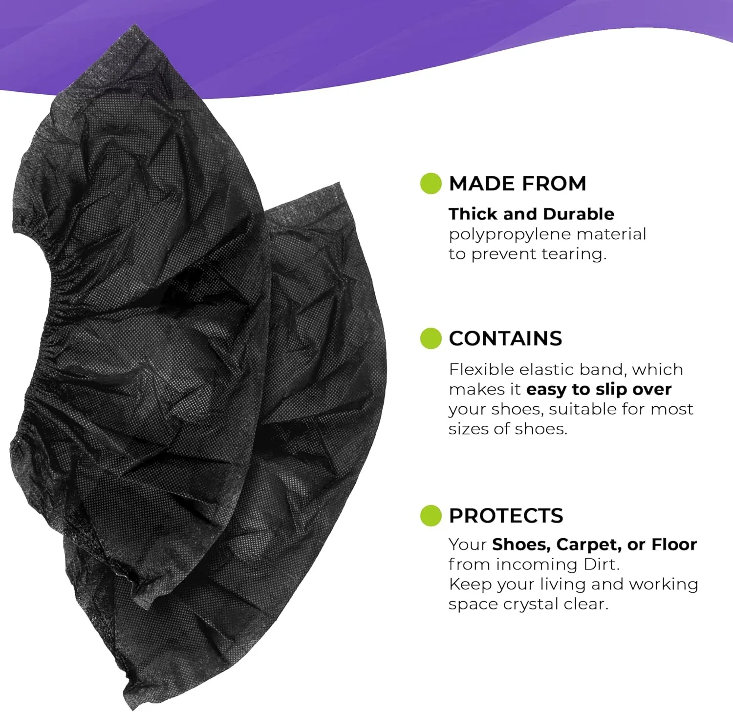 AMZ Medical Supply Black Disposable Shoe Covers for Indoors, 16 x 6 Inch. Pack of 100 PP 35 GSM Shoe Covers Disposable Non Slip. Disposable Boot Covers Waterproof with Secure Elastic, Seamless Bottom