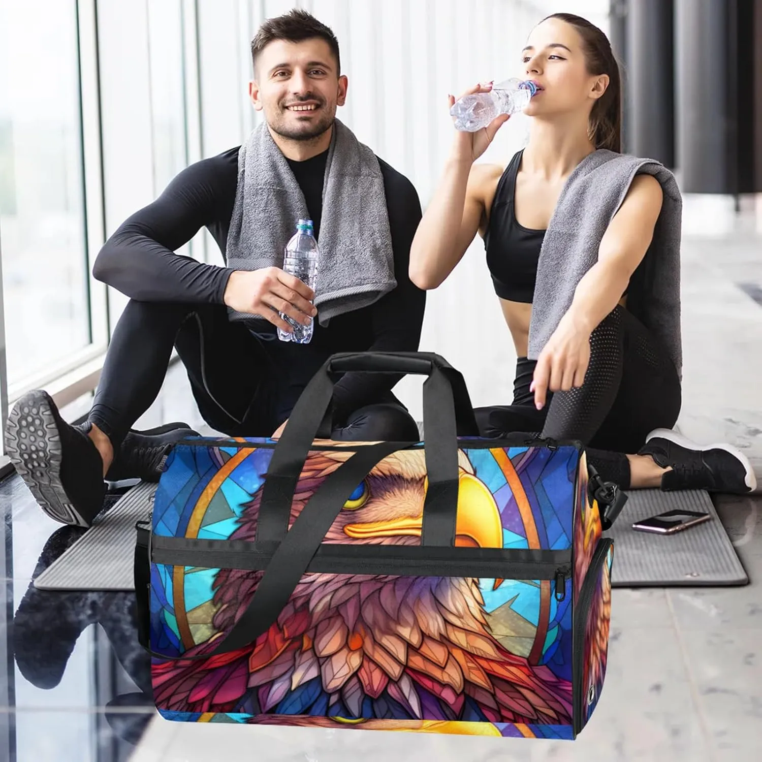 Animal Gym Bag for Men- 43L large Duffle Bag for Travel, Eagle Travel Bag with Shoe Compartment-Personal Item Travel Bag Weekender Bags for Women